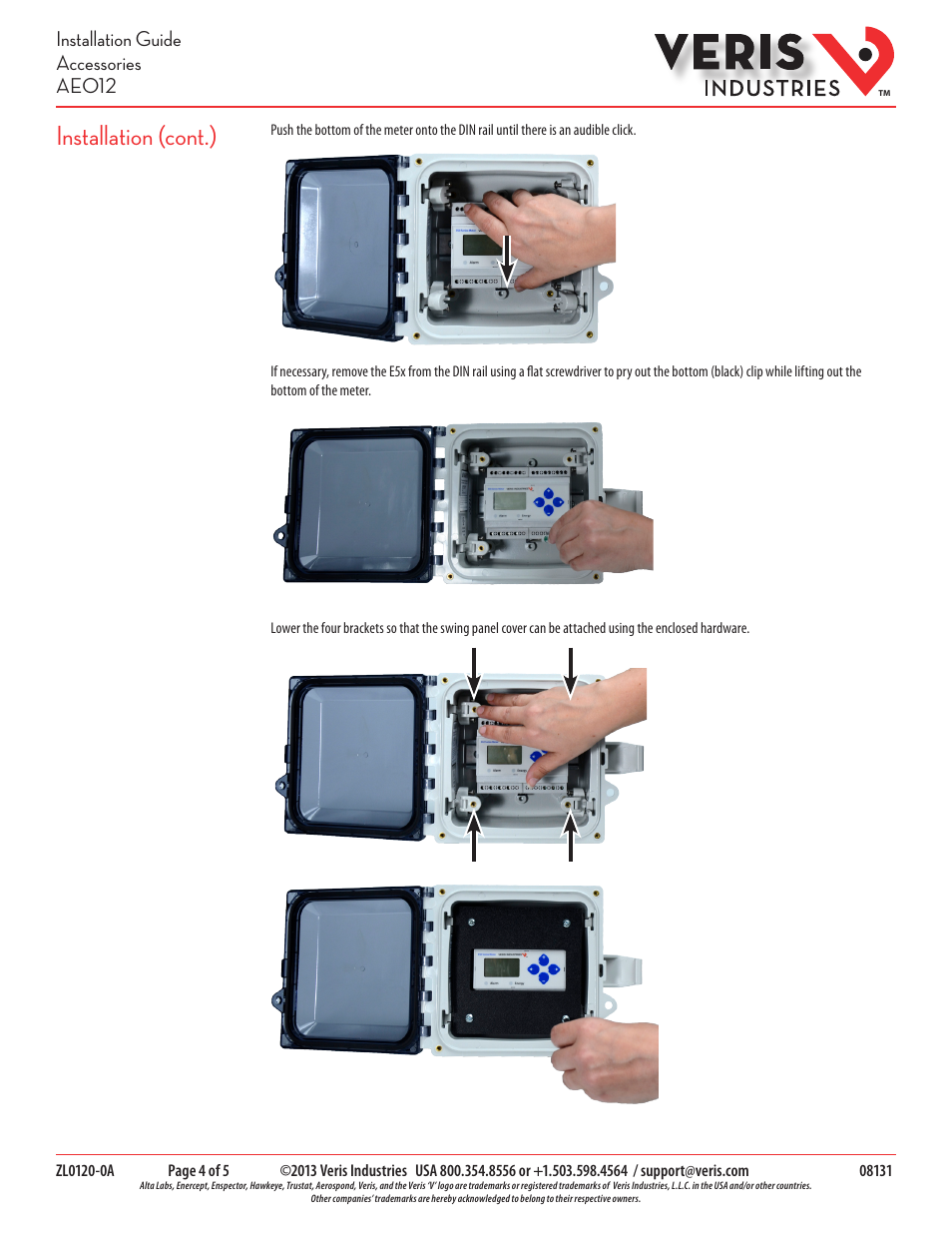 Installation (cont.), Installation guide accessories ae012 | Veris Industries AE012 Install User Manual | Page 4 / 5