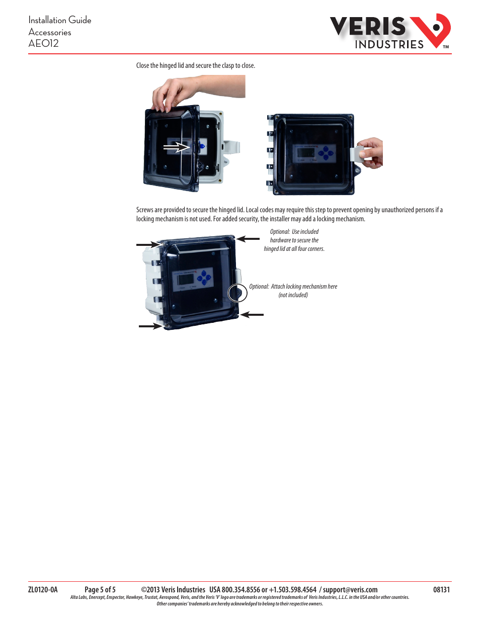 Installation guide accessories ae012 | Veris Industries AE012 Install User Manual | Page 5 / 5
