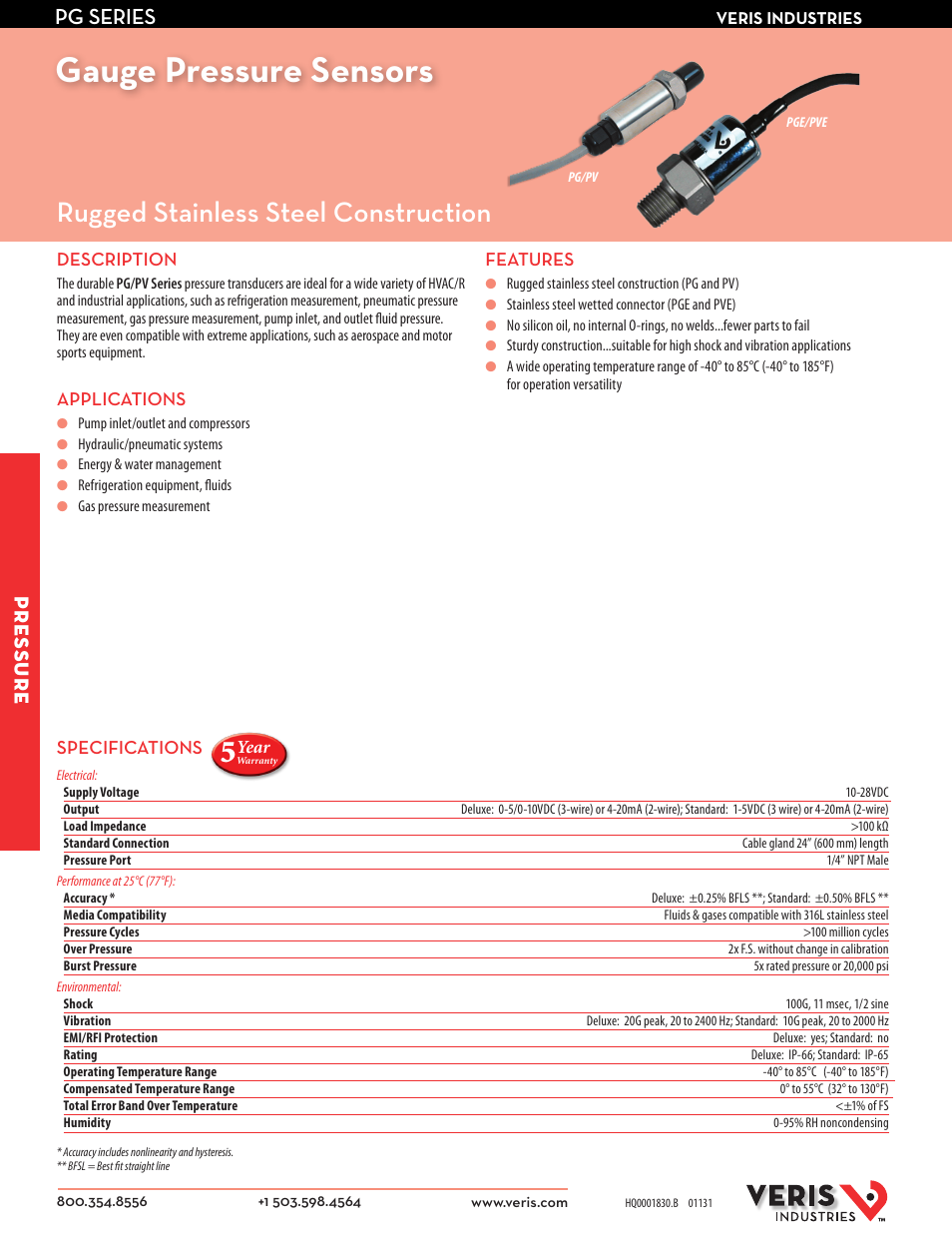 Veris Industries PV SERIES Datasheet User Manual | 2 pages
