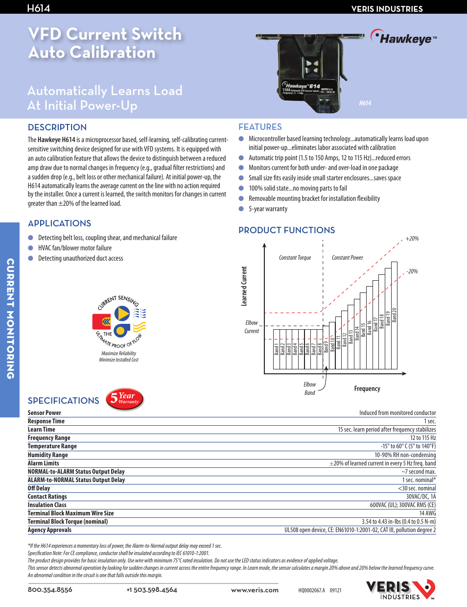 Veris Industries H614 Datasheet User Manual | 2 pages