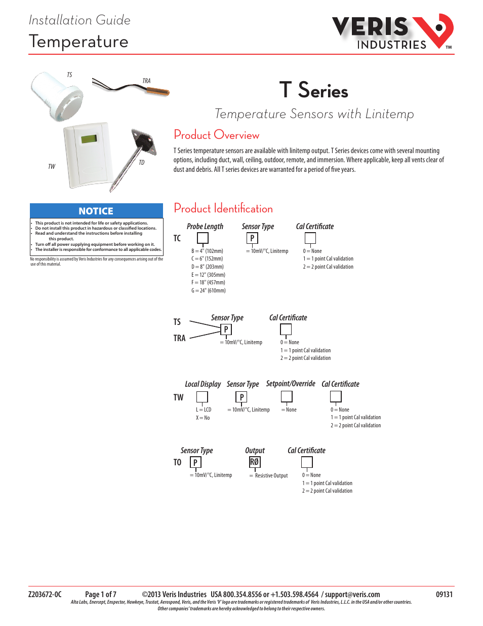 Veris Industries T SERIES Install User Manual | 7 pages