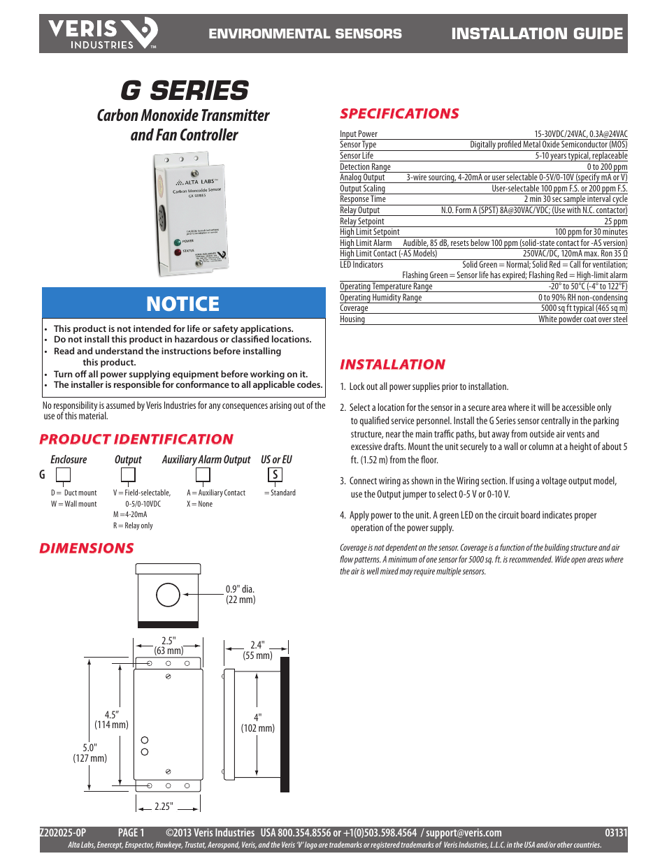 Veris Industries G SERIES Install User Manual | 2 pages