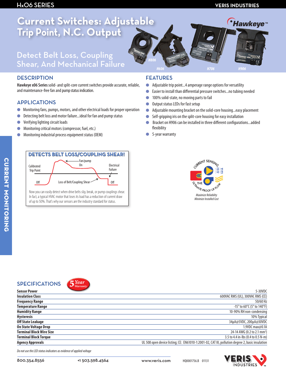 Veris Industries Hx06 SERIES Datasheet User Manual | 2 pages
