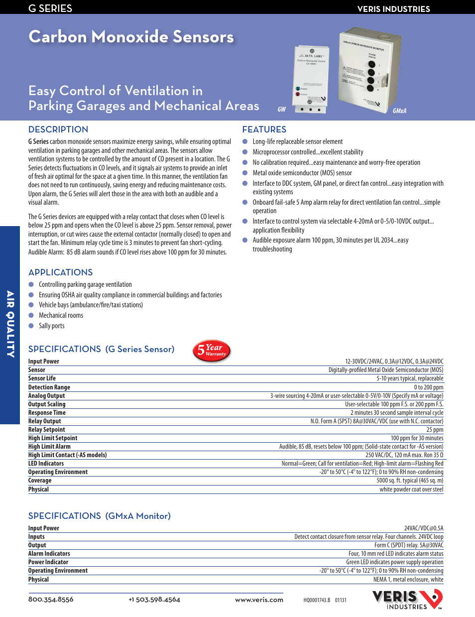 Veris Industries G SERIES Datasheet User Manual | 2 pages
