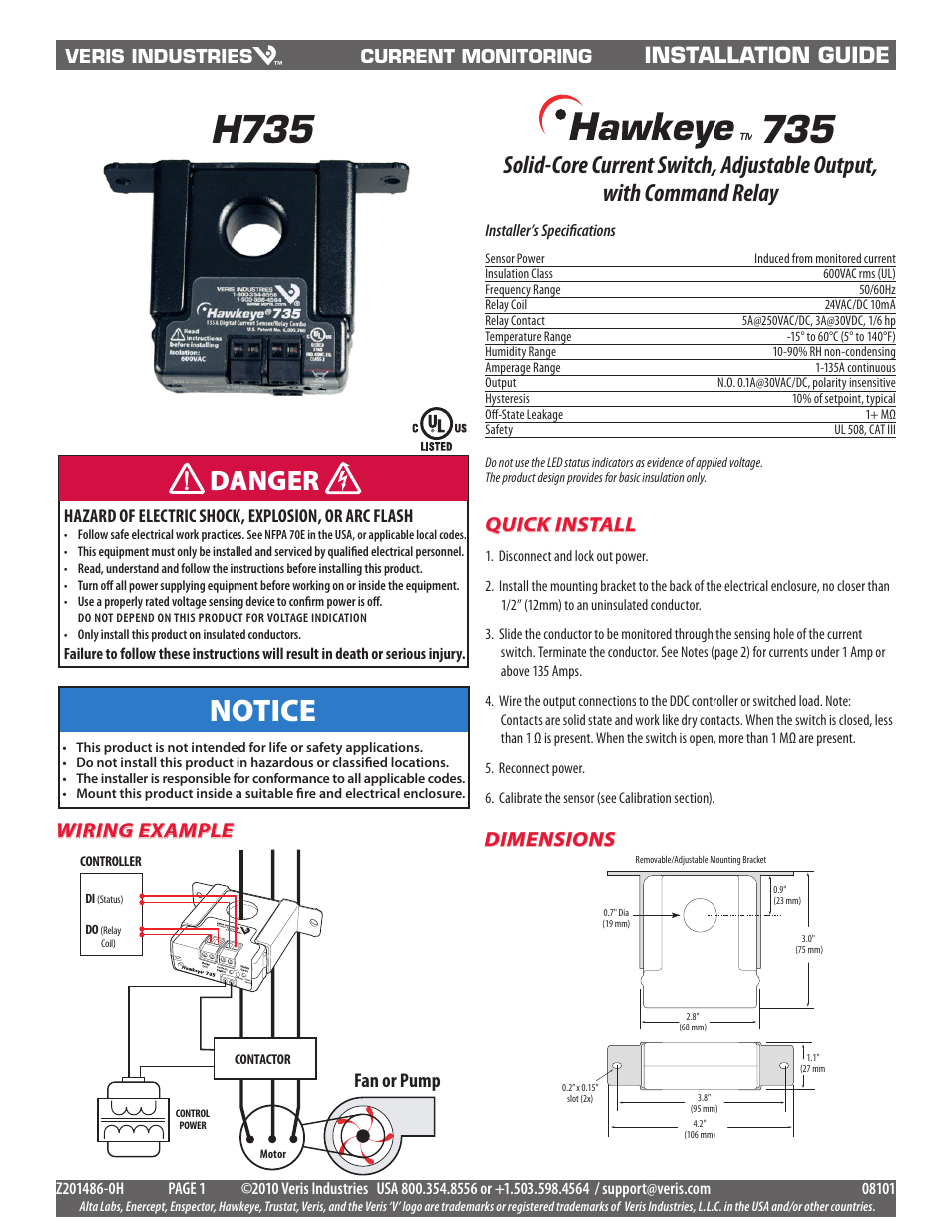 Veris Industries H735 Install User Manual | 2 pages