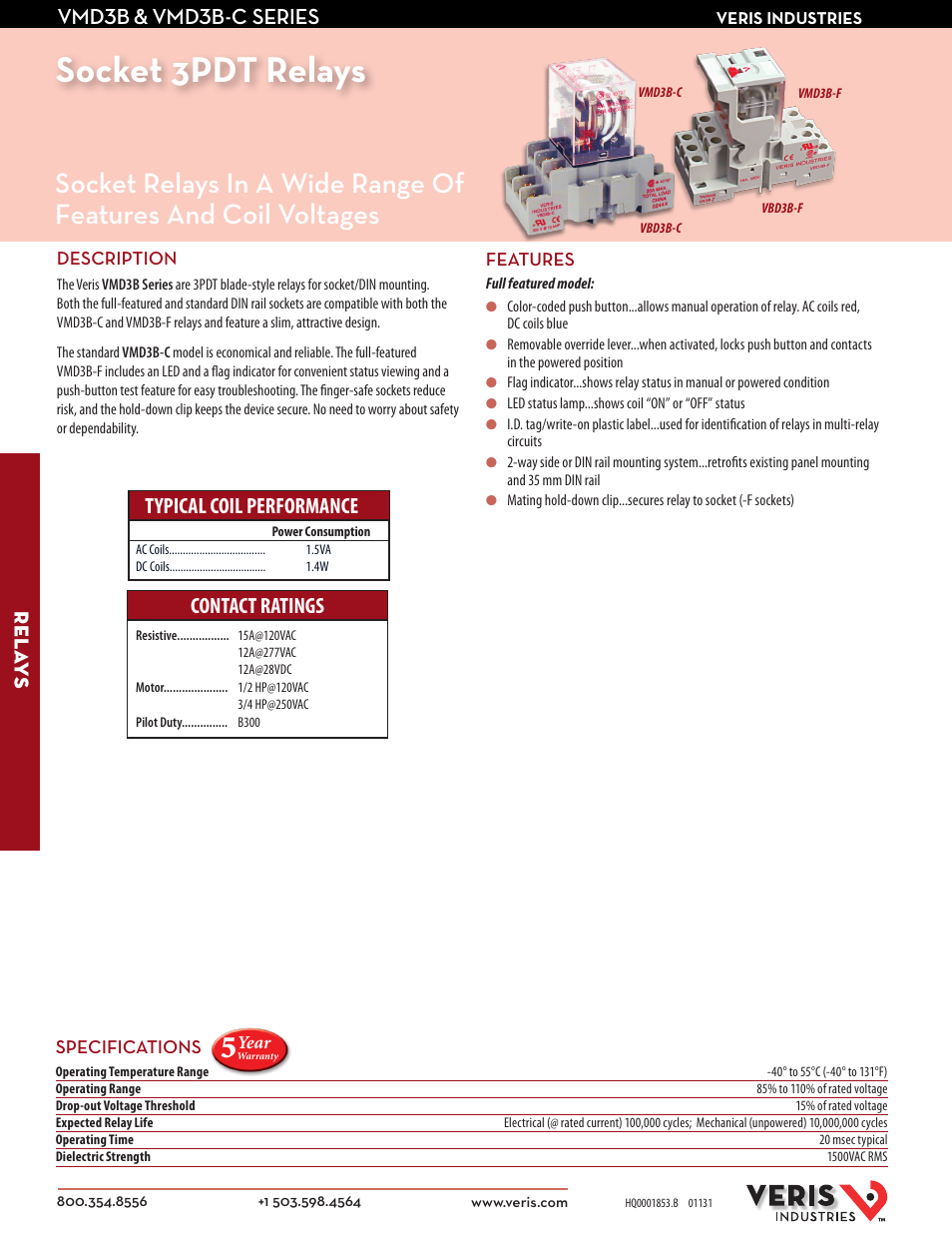 Veris Industries VMD3B SERIES Datasheet User Manual | 2 pages
