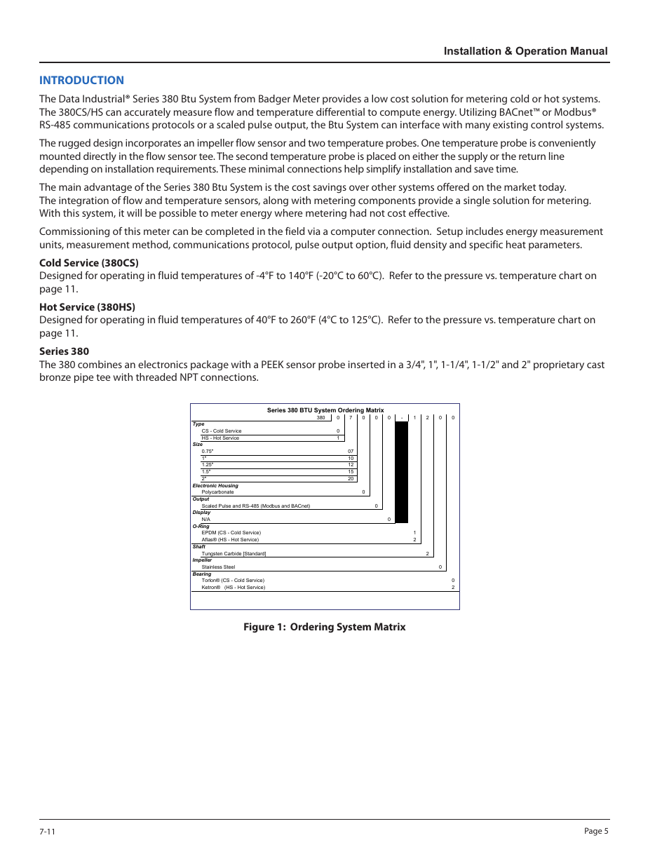 Introduction, Installation & operation manual, Figure 1: ordering system matrix | Veris Industries 380 SERIES Install User Manual | Page 5 / 14
