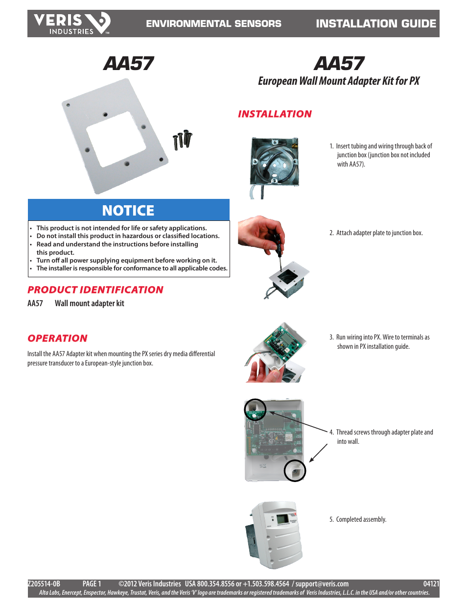 Veris Industries AA57 Install User Manual | 1 page