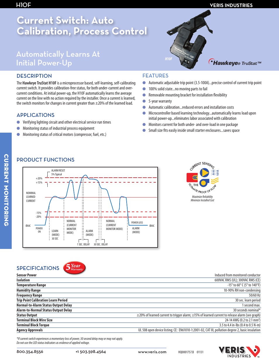 Veris Industries H10F Datasheet User Manual | 2 pages