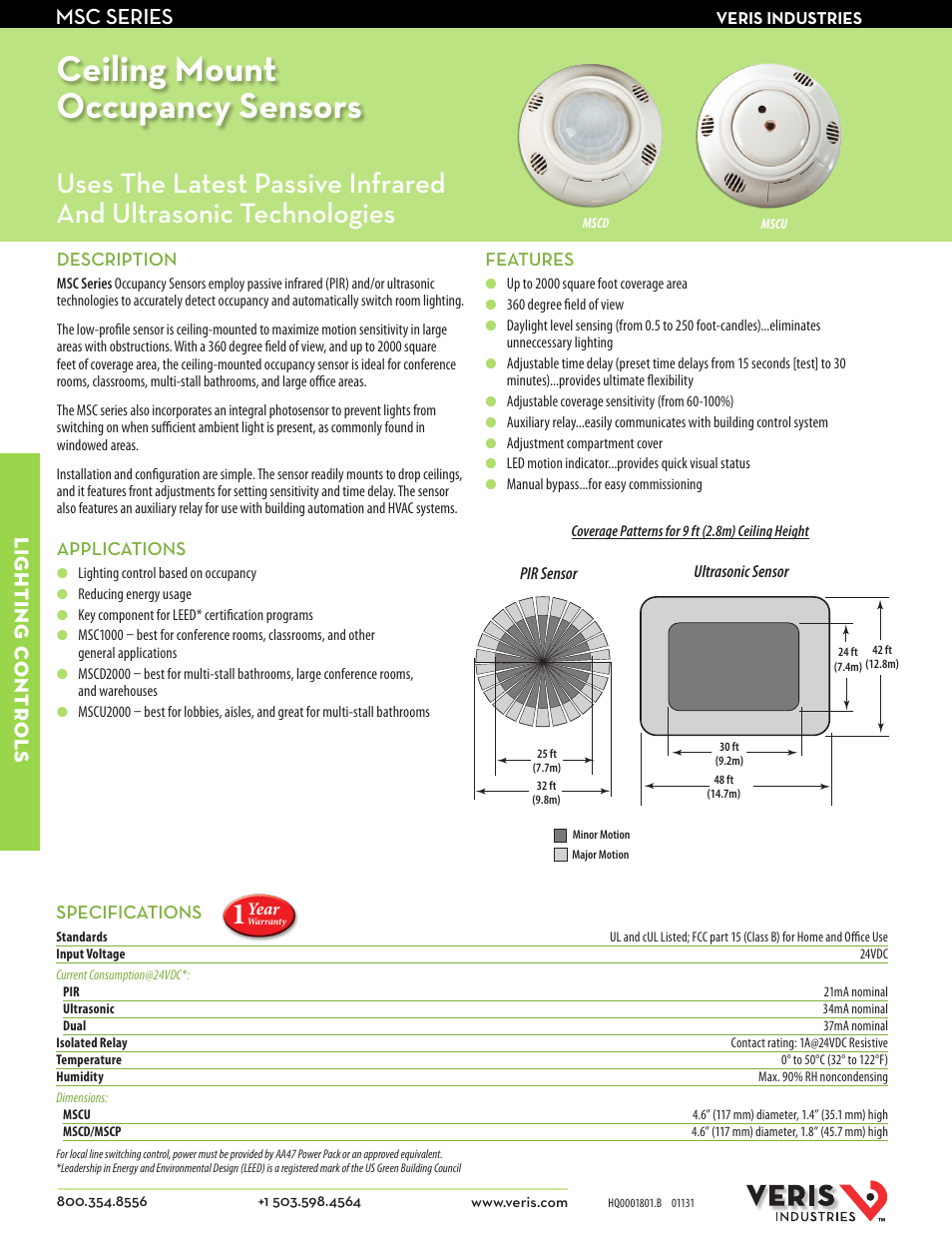 Veris Industries MSC SERIES Datasheet User Manual | 2 pages