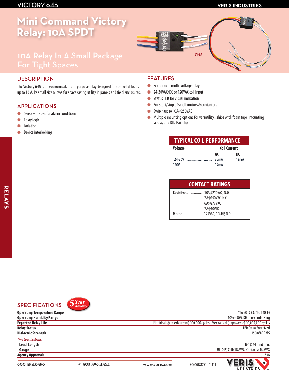 Veris Industries V645 Datasheet User Manual | 2 pages