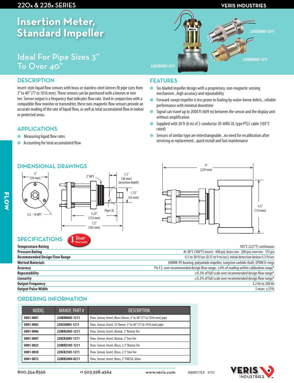 Veris Industries 228x SERIES Datasheet User Manual | 1 page