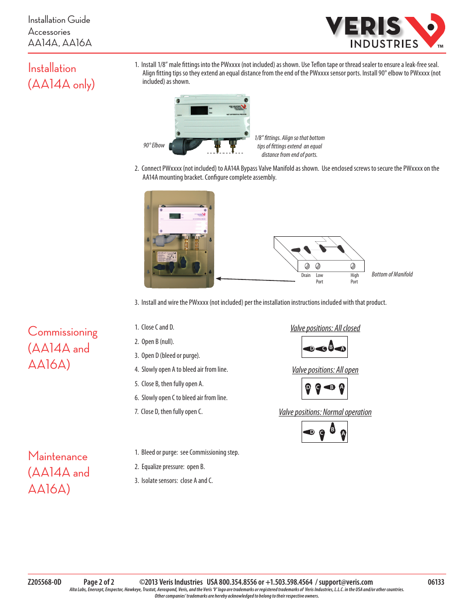 Maintenance (aa14a and aa16a), Installation guide accessories aa14a, aa16a | Veris Industries AA16A Install User Manual | Page 2 / 2