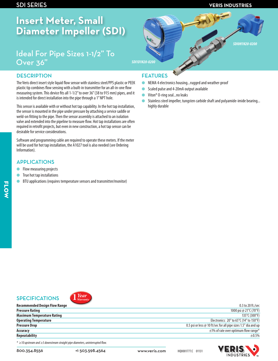 Veris Industries SDI SERIES Datasheet User Manual | 2 pages