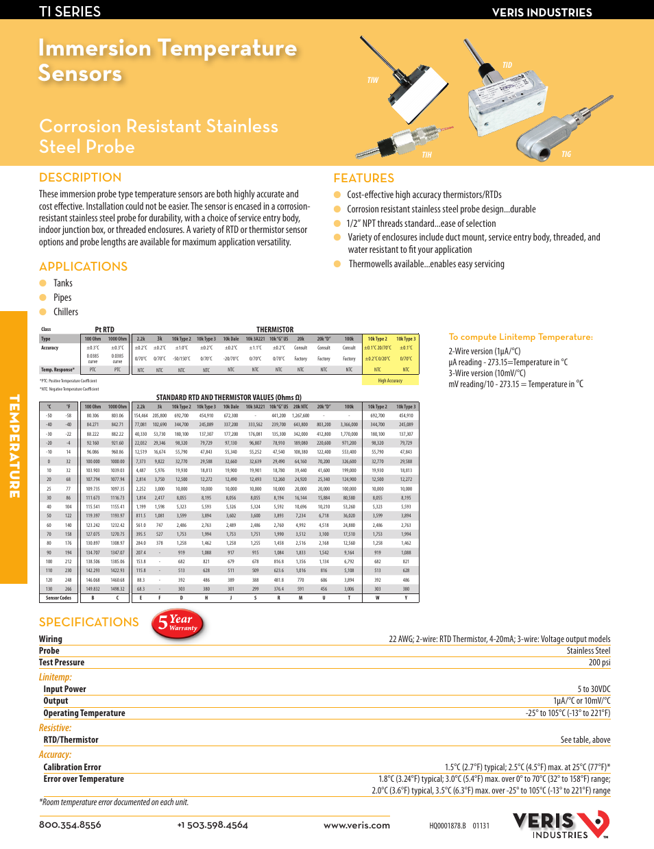 Veris Industries TI SERIES Datasheet User Manual | 2 pages
