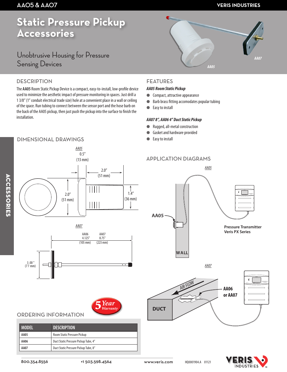 Veris Industries AA07 Datasheet User Manual | 1 page