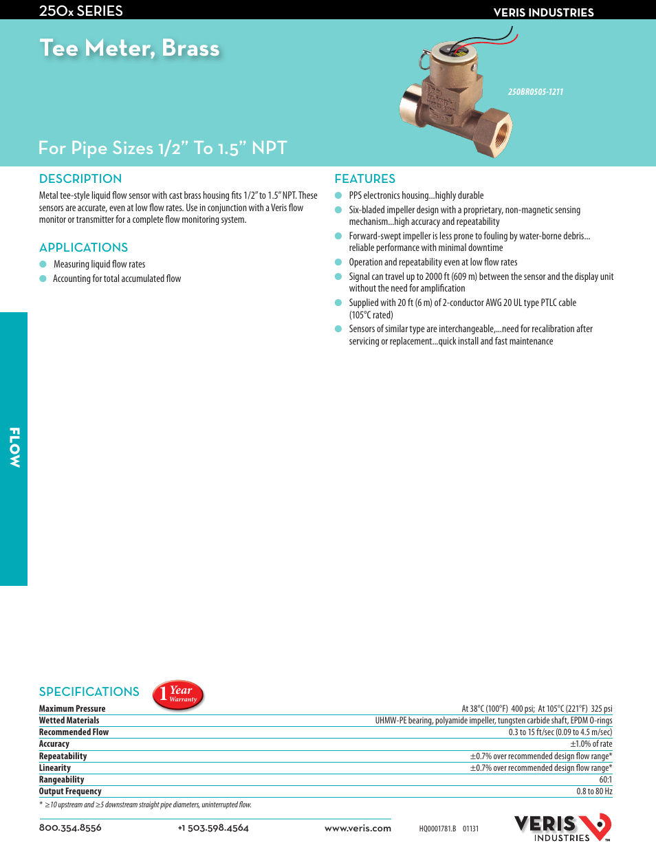 Veris Industries 250x SERIES Datasheet User Manual | 2 pages