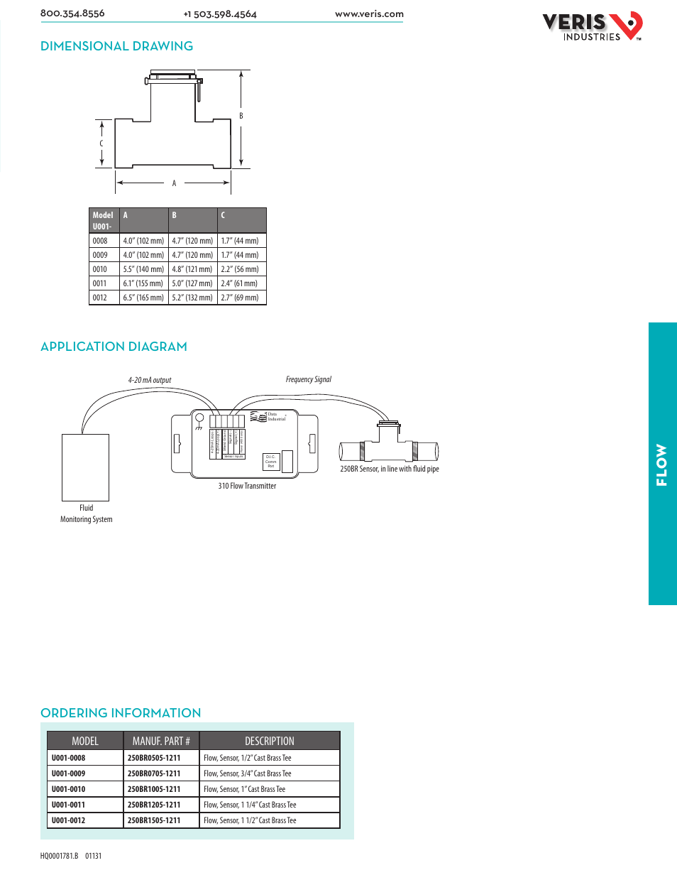 Fl ow, Model manuf. part # description | Veris Industries 250x SERIES Datasheet User Manual | Page 2 / 2