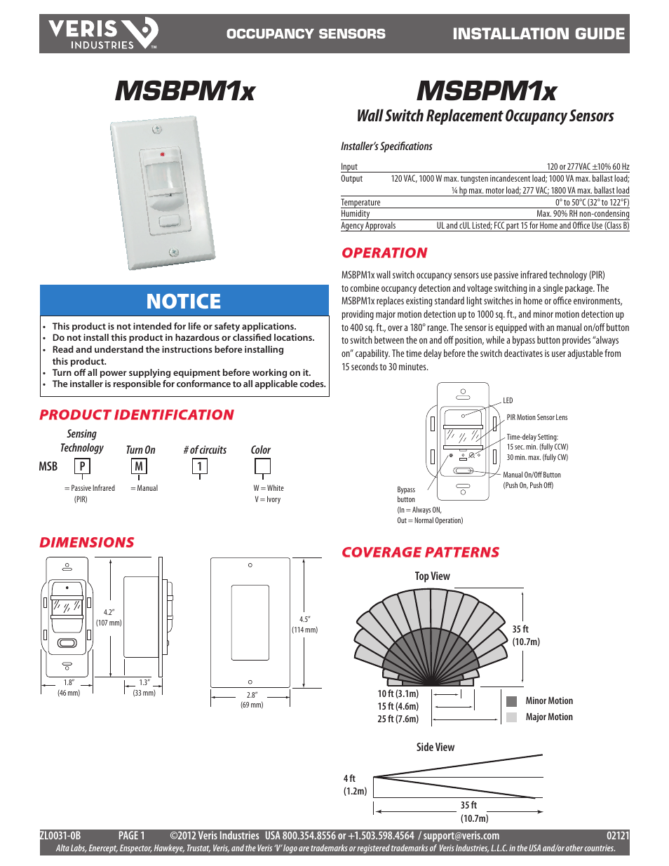 Veris Industries MSBPM1x Install User Manual | 2 pages