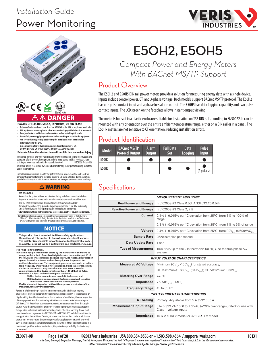 Veris Industries E50H5 Install User Manual | 28 pages