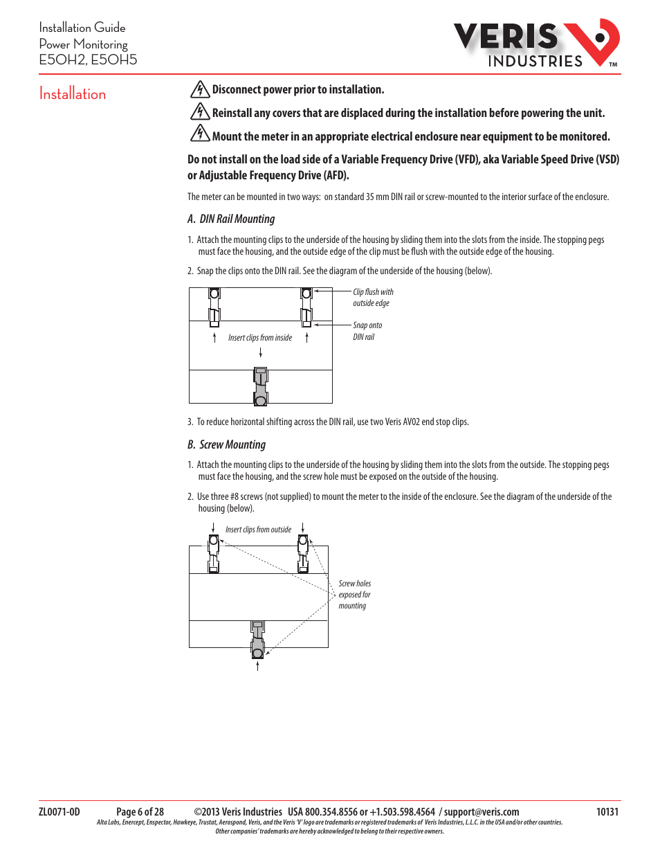Installation | Veris Industries E50H5 Install User Manual | Page 6 / 28