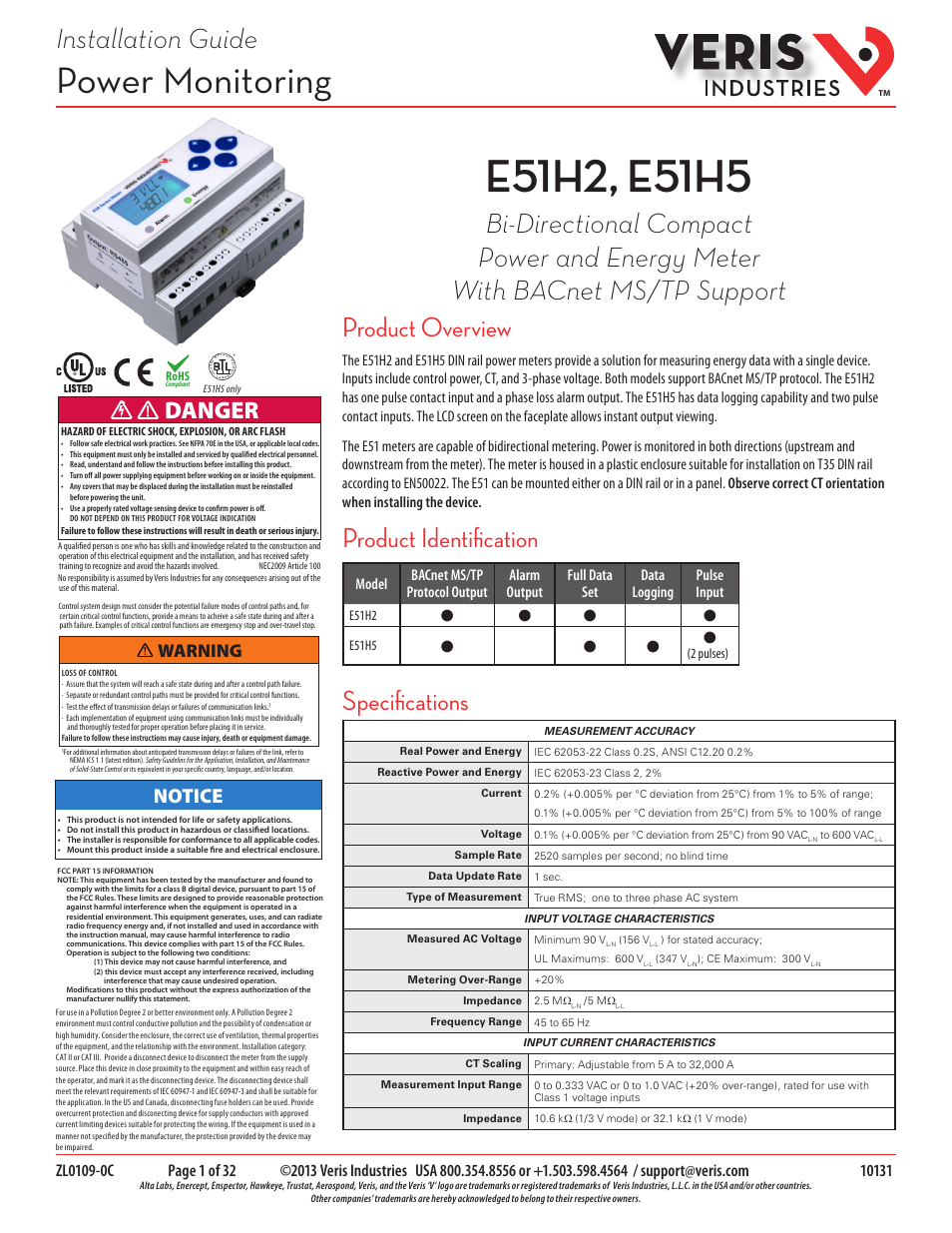 Veris Industries E51H5 Install User Manual | 32 pages