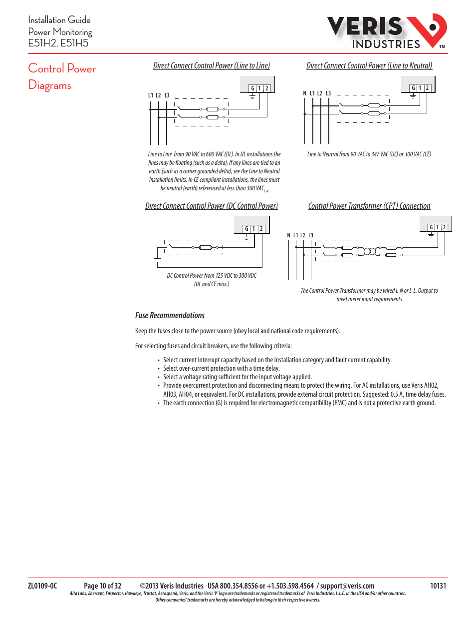 Control power diagrams | Veris Industries E51H5 Install User Manual | Page 10 / 32