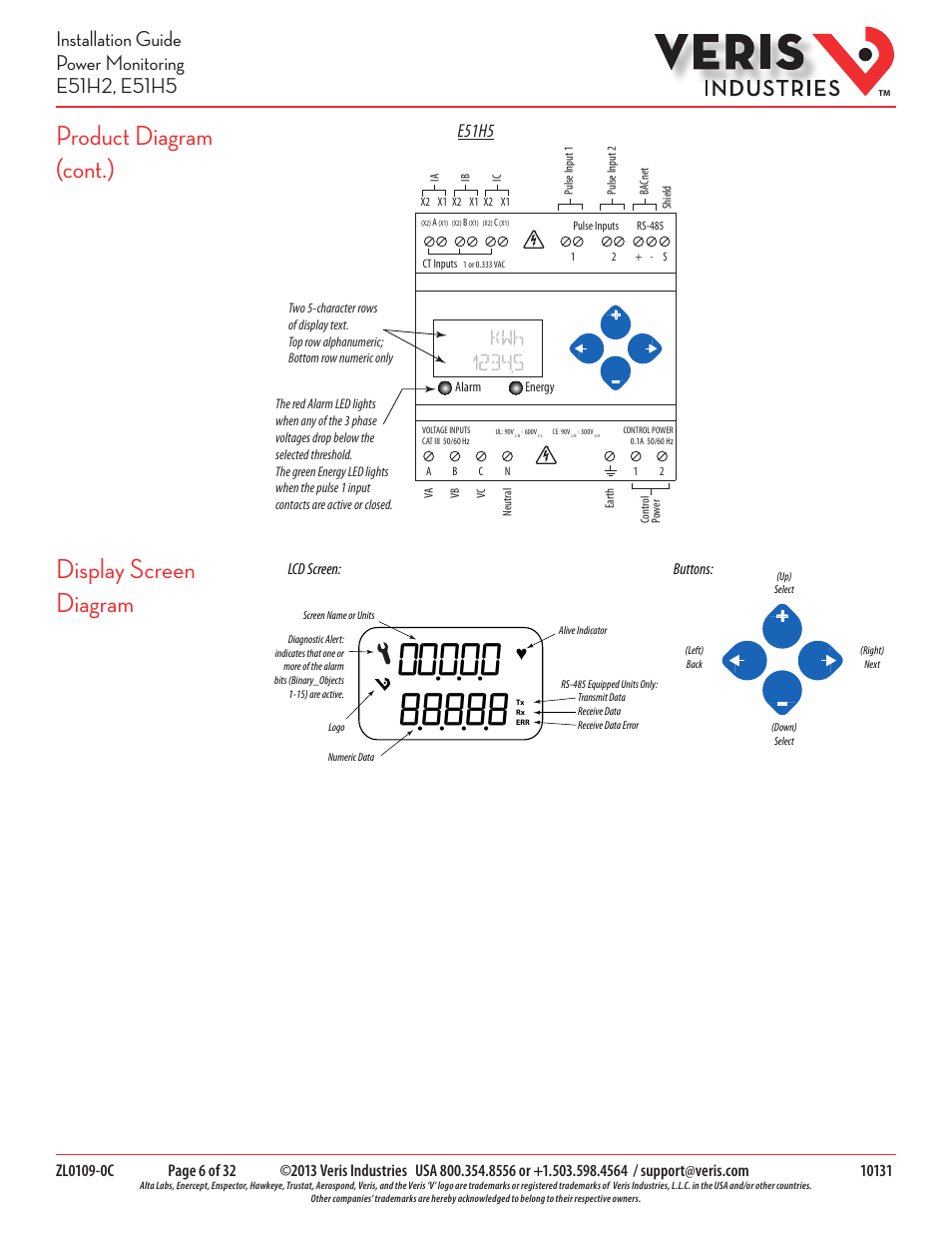 Display screen diagram product diagram (cont.), E51h5 | Veris Industries E51H5 Install User Manual | Page 6 / 32