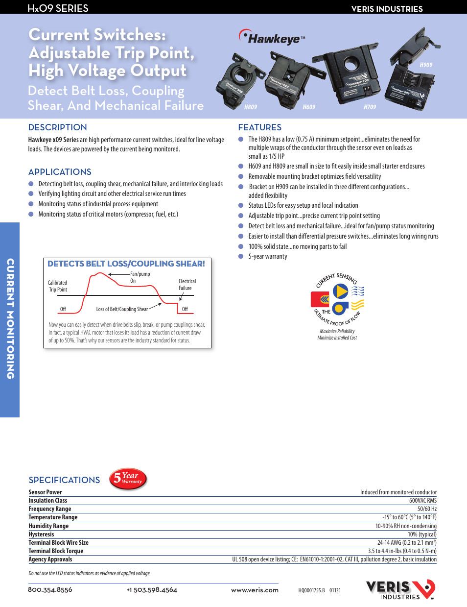 Veris Industries Hx09 SERIES Datasheet User Manual | 2 pages