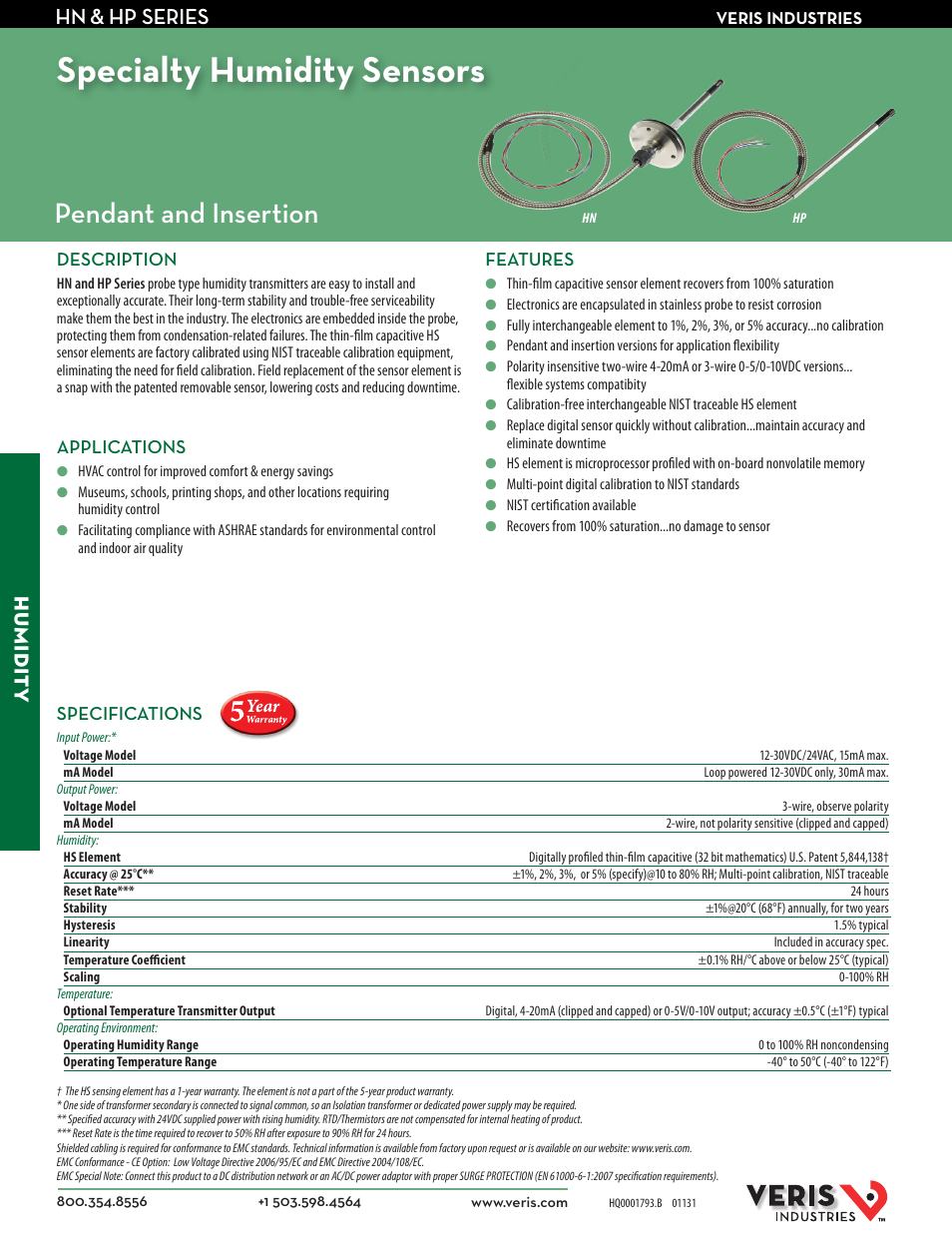 Veris Industries HP SERIES Datasheet User Manual | 2 pages