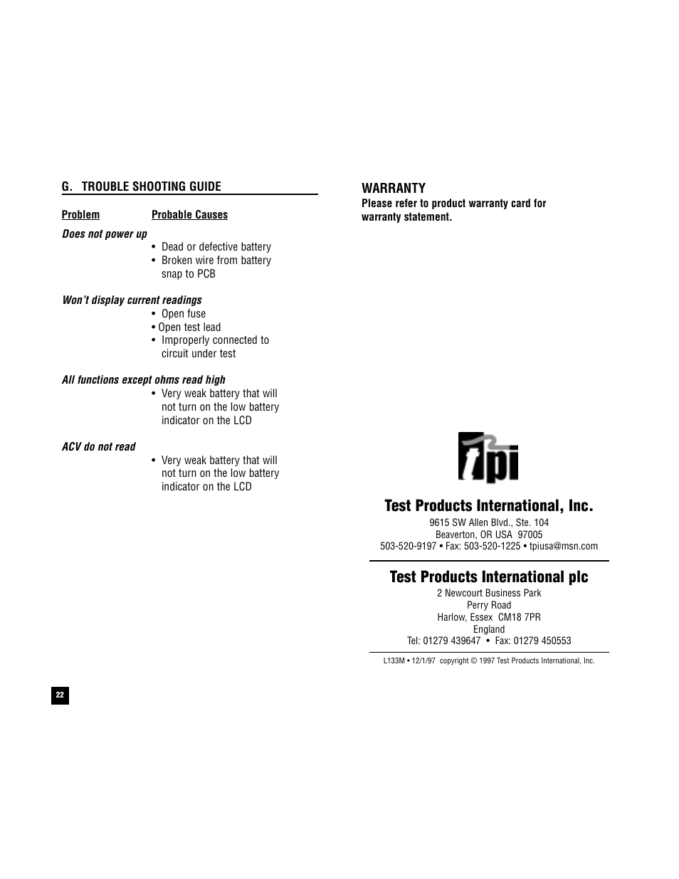 Test products international, inc, Test products international plc | Veris Industries 133 Manual User Manual | Page 12 / 13