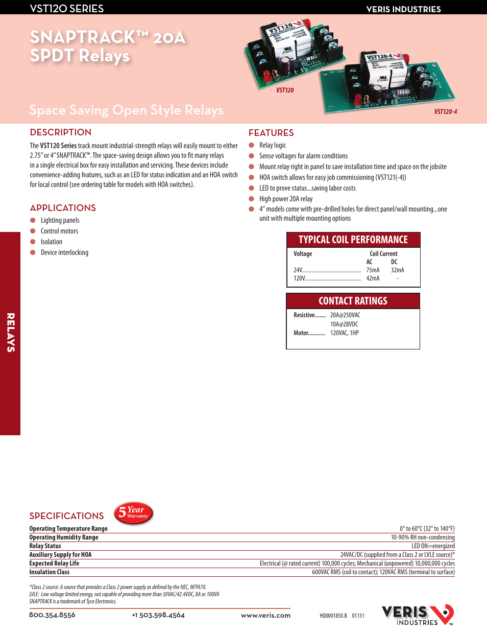 Veris Industries VST120 SERIES Datasheet User Manual | 2 pages