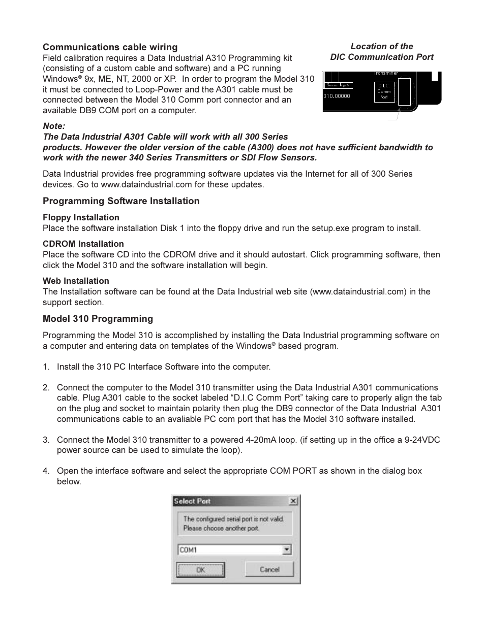 Communications cable wiring, Programming software installation, Model 310 programming | Veris Industries Badger 310 Install User Manual | Page 3 / 5