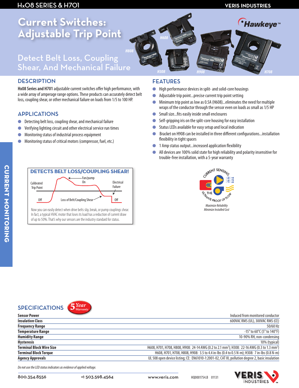 Veris Industries H701 Datasheet User Manual | 2 pages