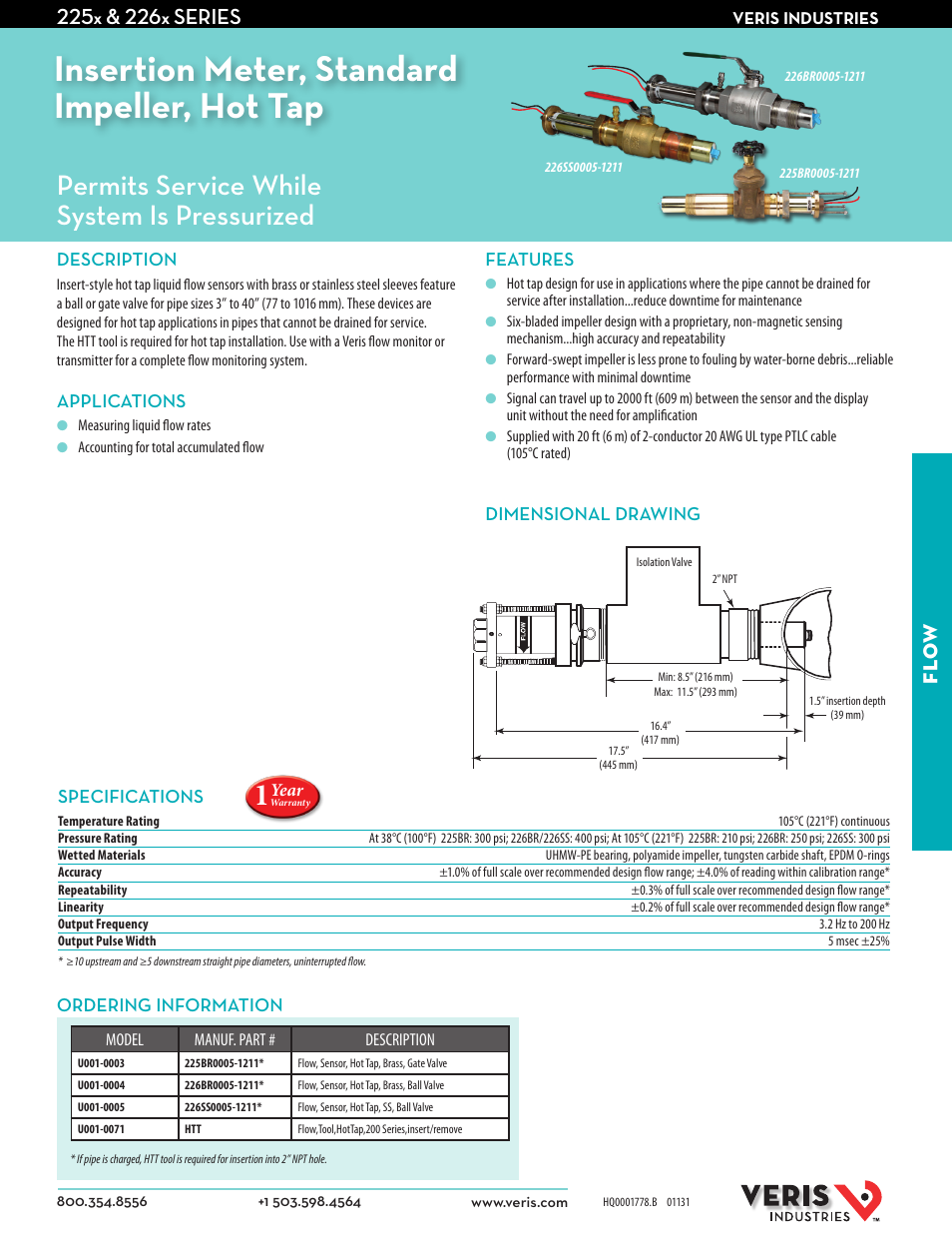 Veris Industries 226x SERIES Datasheet User Manual | 1 page