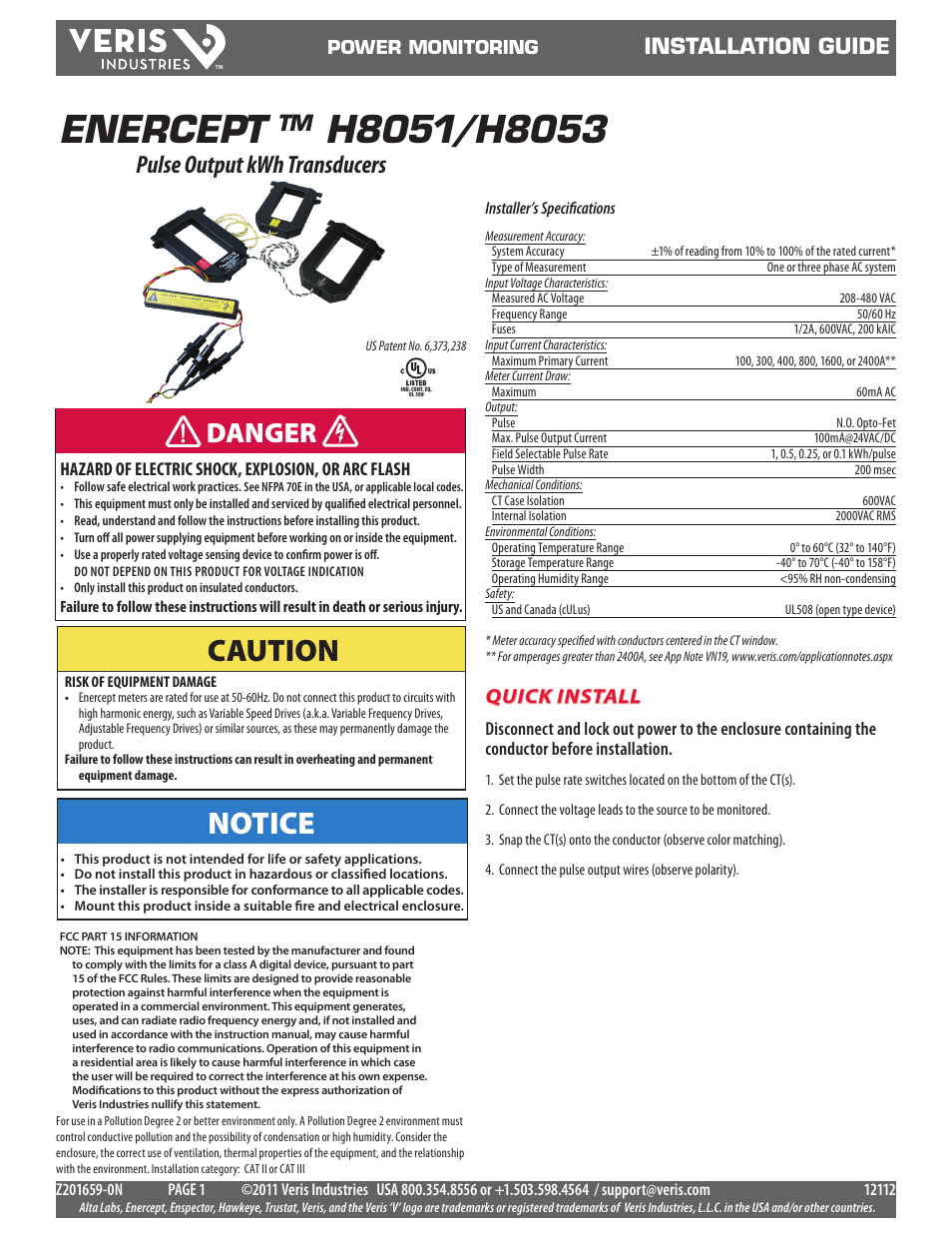 Veris Industries H8053 Install User Manual | 5 pages