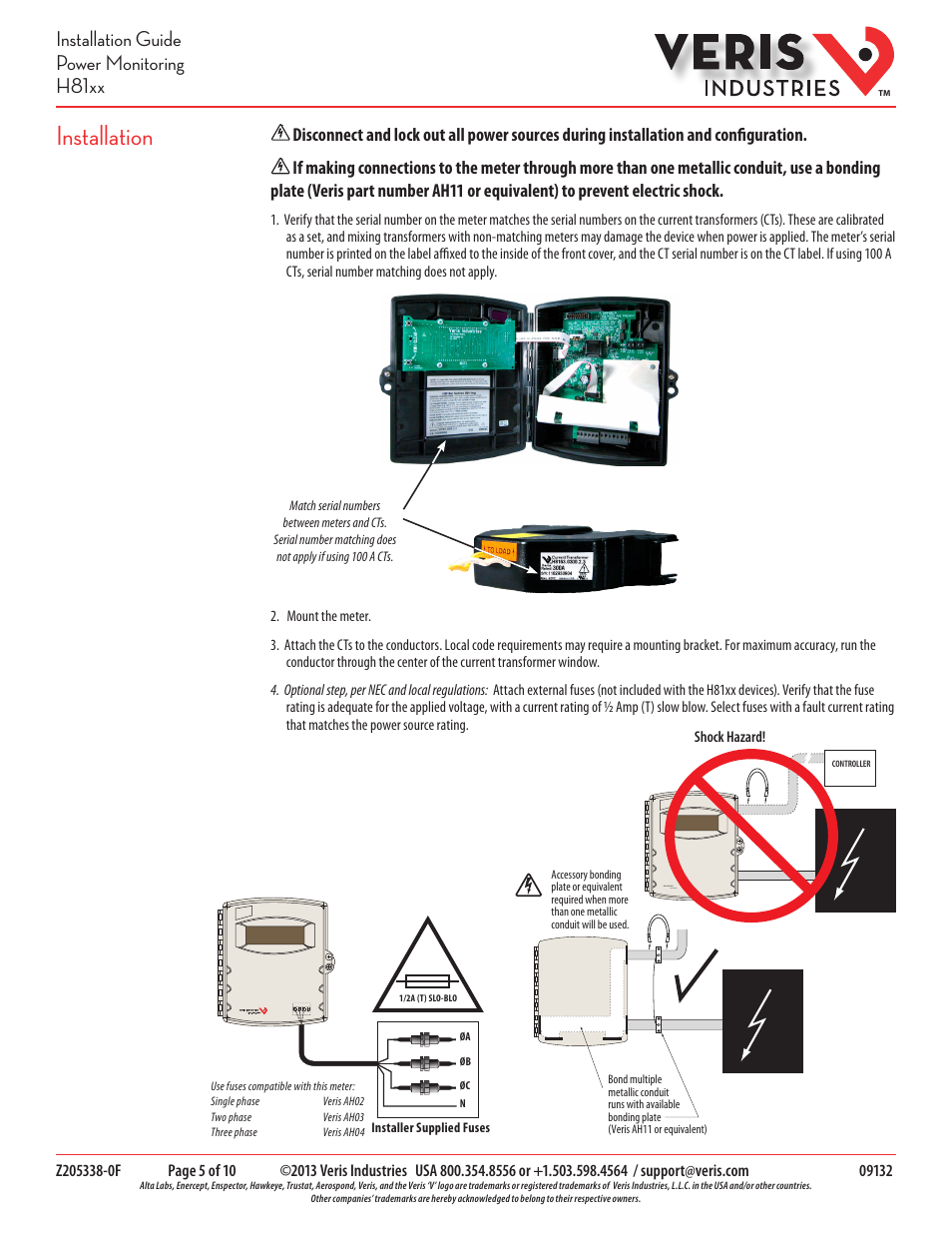 Installation, Installation guide power monitoring h81xx | Veris Industries H81xx SERIES Install User Manual | Page 5 / 10