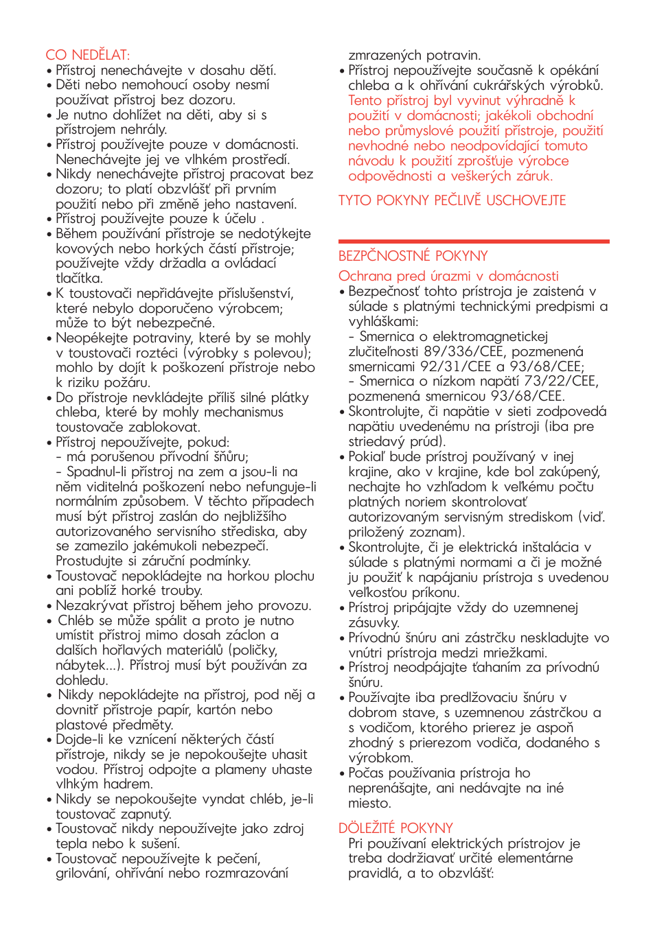 Slovensky | Tefal TL 2000 User Manual | Page 30 / 32