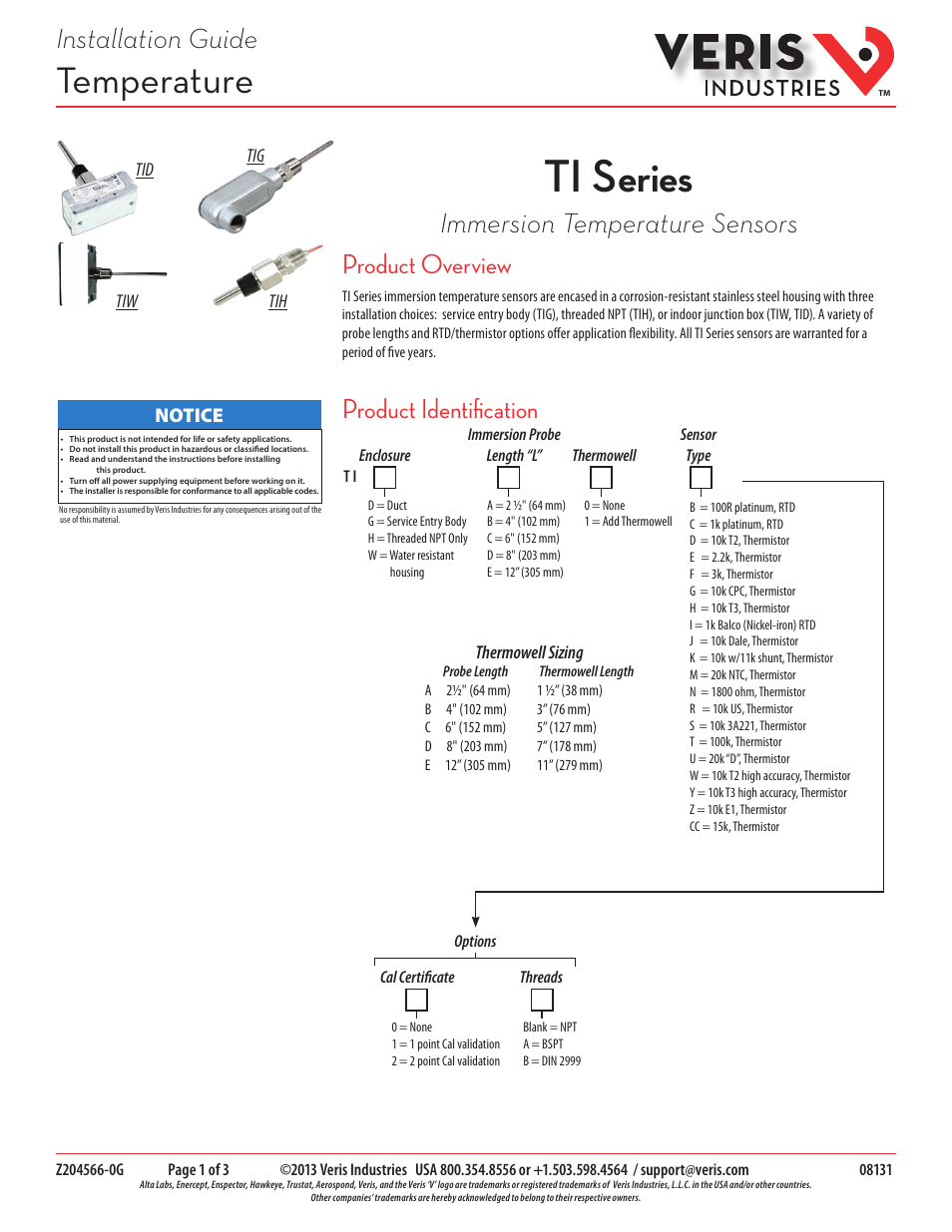 Veris Industries TI SERIES Install User Manual | 3 pages
