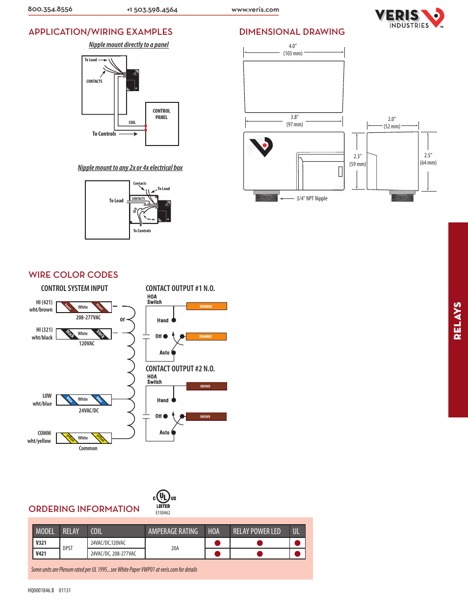 Rel ay s, Ordering information | Veris Industries V321 Datasheet User Manual | Page 2 / 2