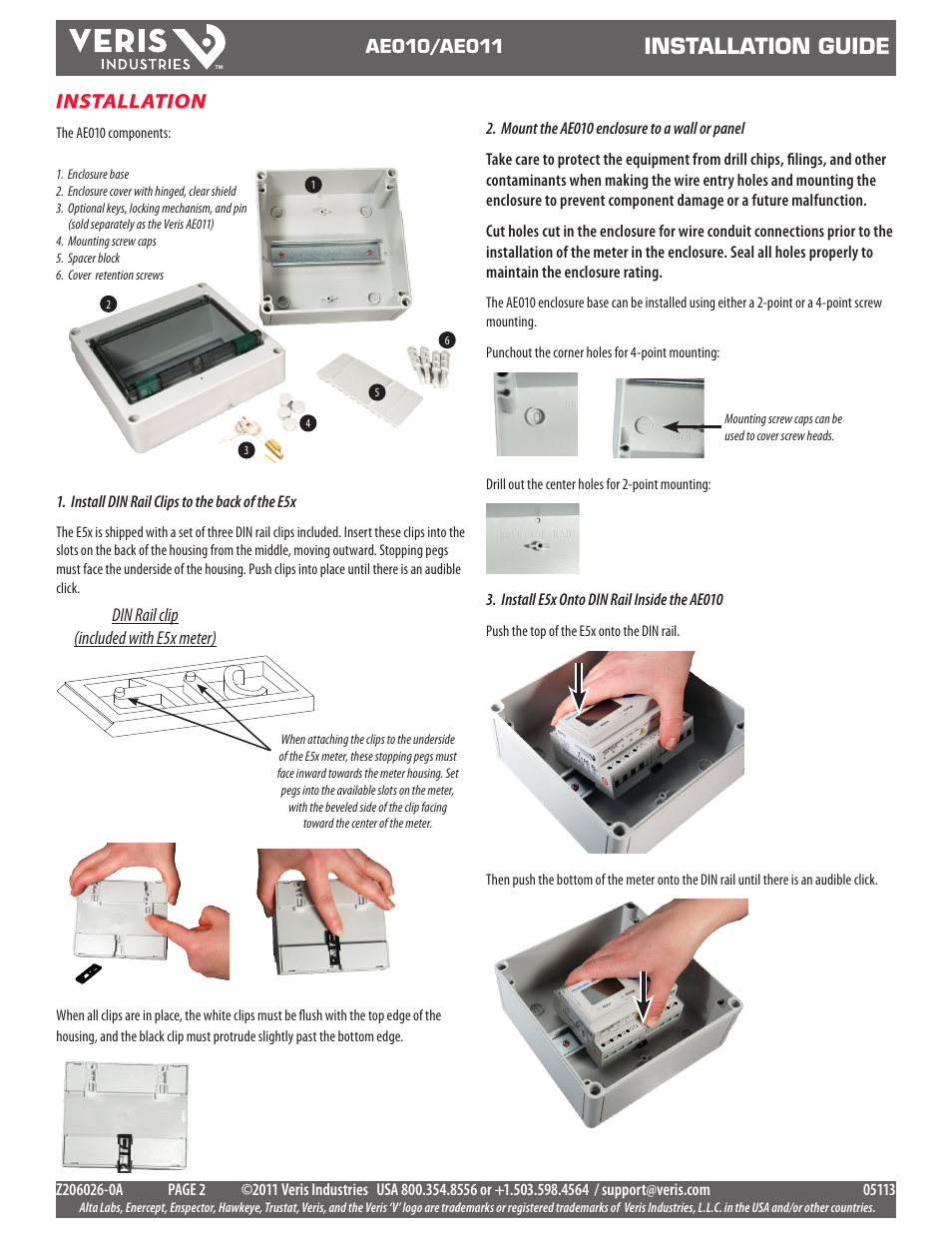 Installation guide, Installation | Veris Industries AE011 Install User Manual | Page 2 / 4