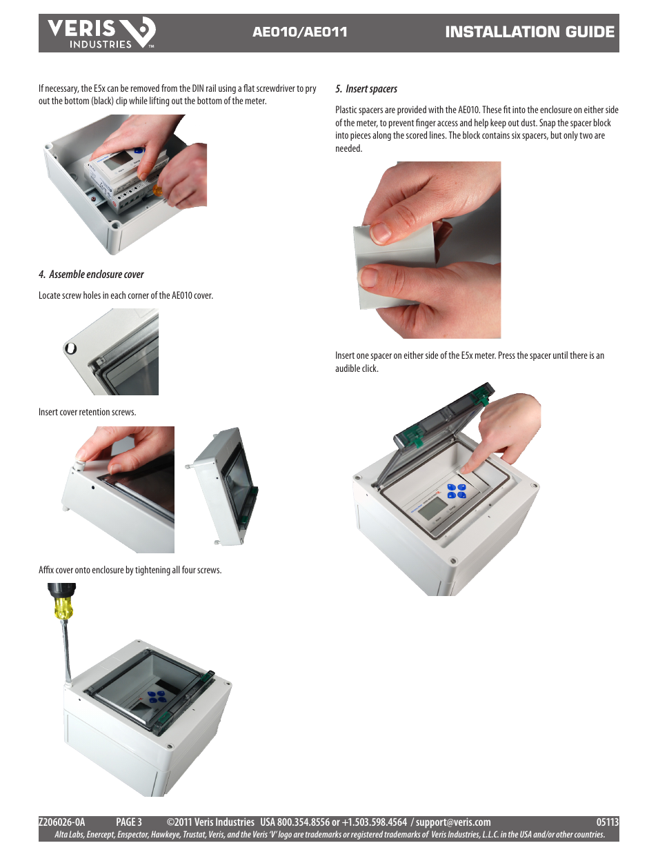 Installation guide | Veris Industries AE011 Install User Manual | Page 3 / 4