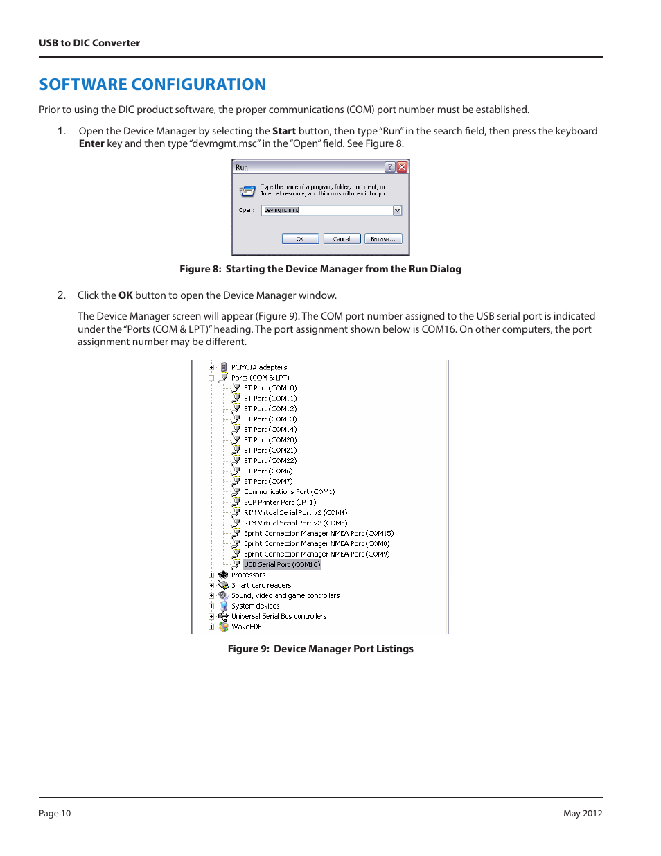 Software configuration | Veris Industries USB to DIC Converter Install User Manual | Page 10 / 12