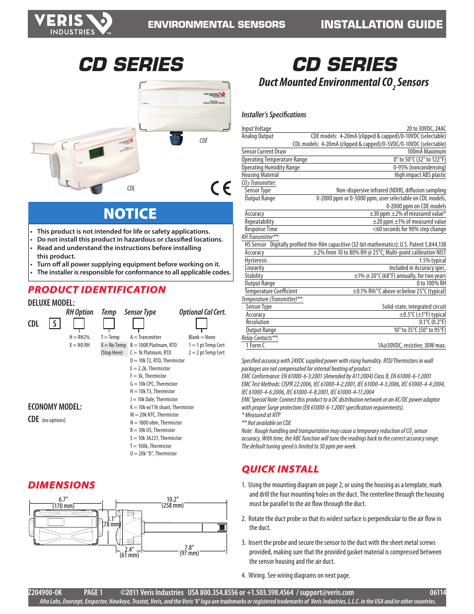 Veris Industries CD SERIES Install User Manual | 5 pages