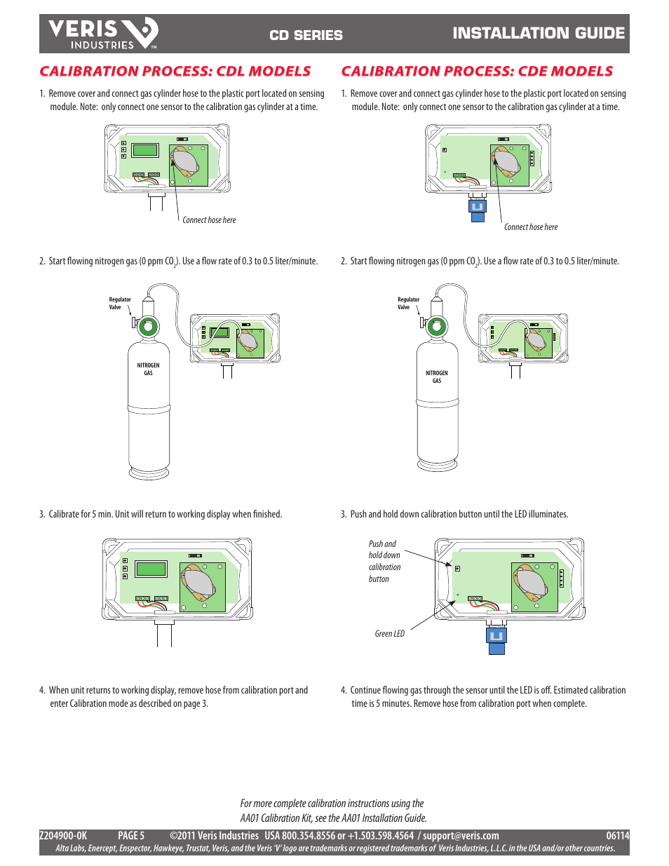 Installation guide, Calibration process: cdl models, Calibration process: cde models | Cd series | Veris Industries CD SERIES Install User Manual | Page 5 / 5