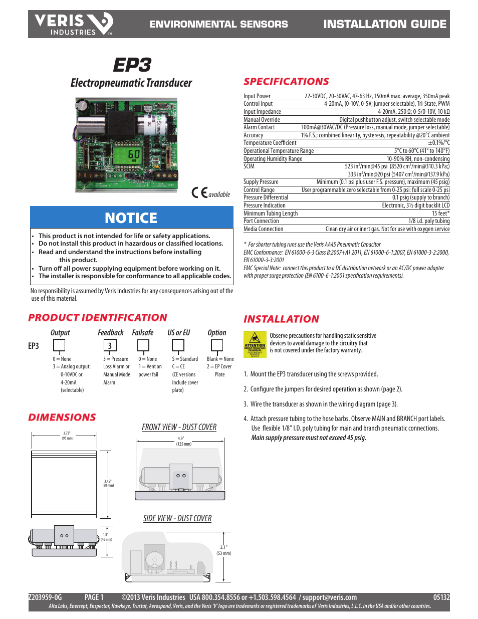 Veris Industries EP3 SERIES Install User Manual | 4 pages