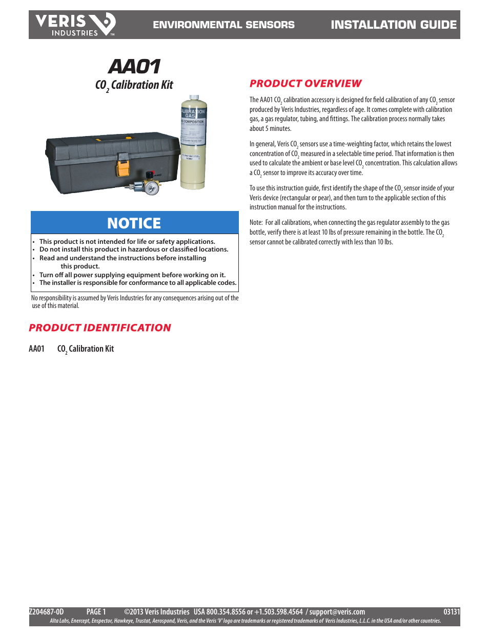 Veris Industries AA01 Install User Manual | 4 pages