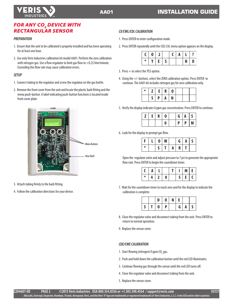 Installation guide | Veris Industries AA01 Install User Manual | Page 2 / 4