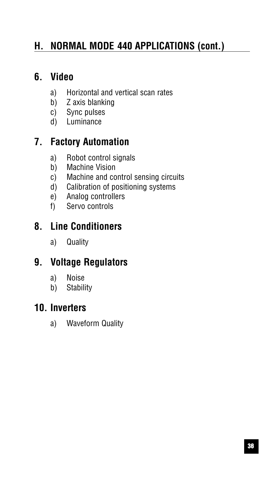 H. normal mode 440 applications (cont.) 6. video, Factory automation, Line conditioners | Voltage regulators, Inverters | Test Products International 440 User Manual | Page 37 / 46