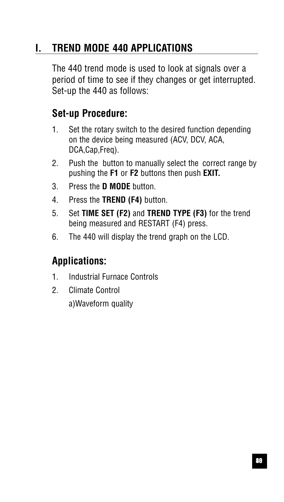 I. trend mode 440 applications, Set-up procedure, Applications | Test Products International 440 User Manual | Page 39 / 46